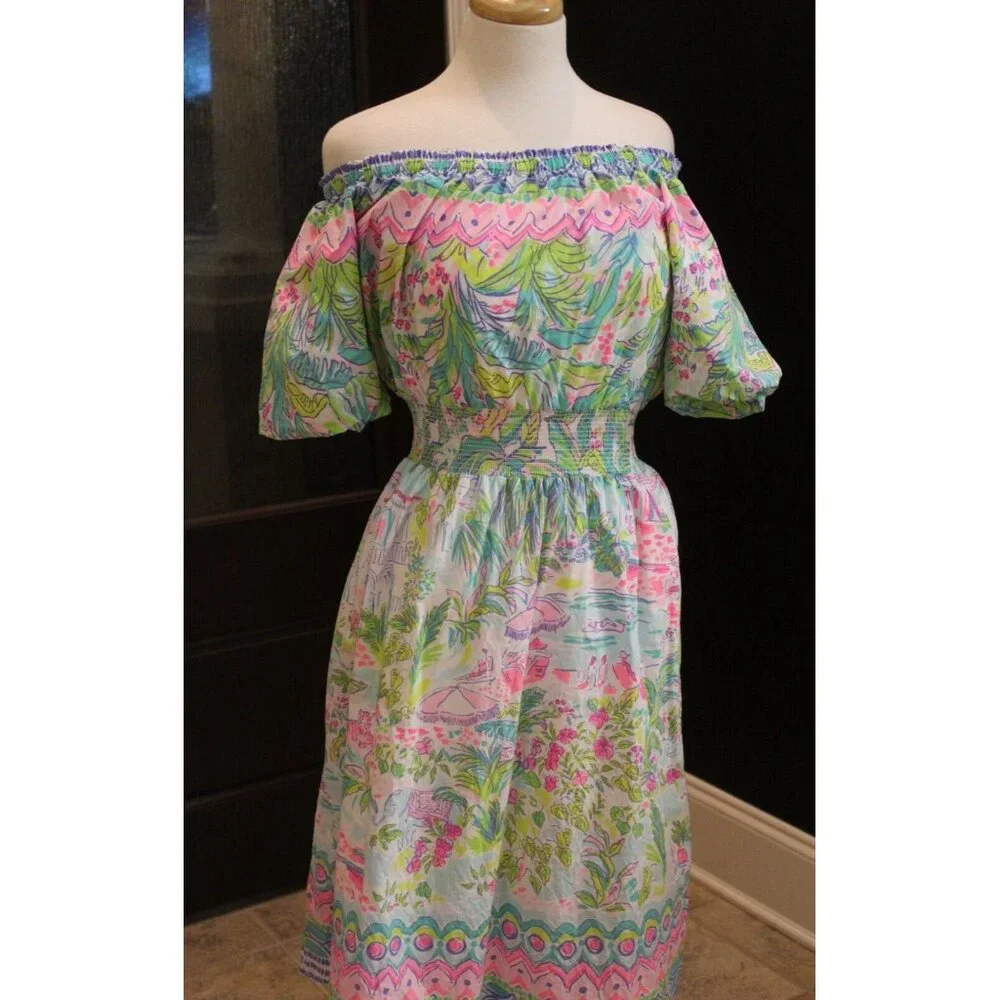 Lilly Pulitzer Dress Camille Womens Size S Off Shoulder Island Hopping Dress - Picture 1 of 11